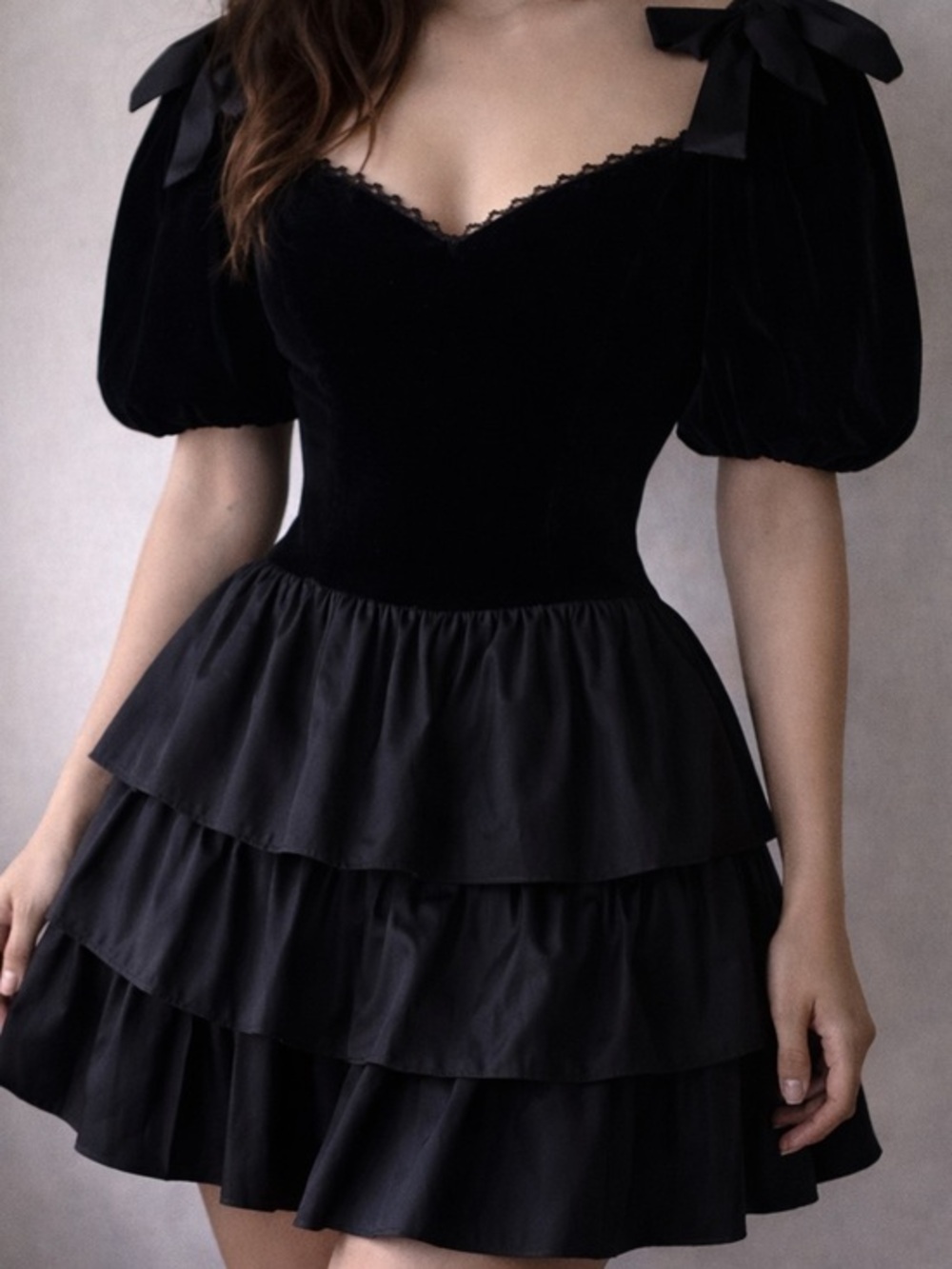 Scott McClintock Black Velvet Taffeta Ruffle Dress 6 Goth Corset Whimsigoth‎